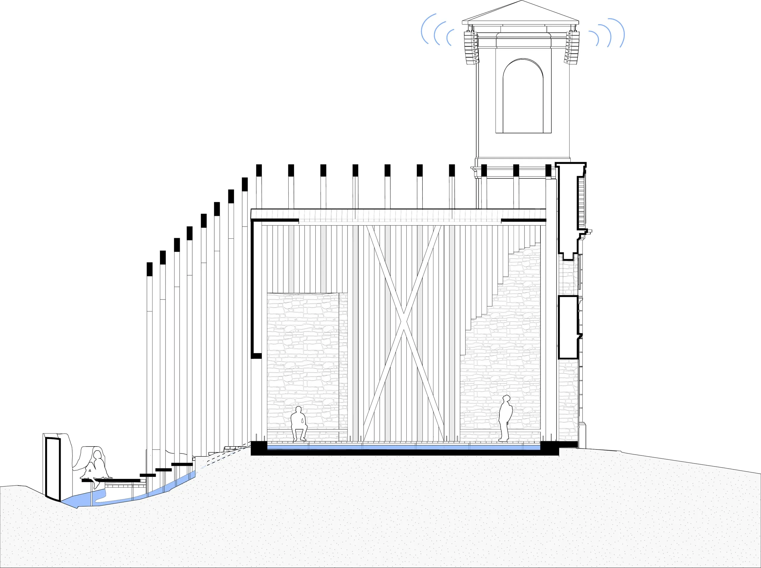 il fonte, longitudinal section